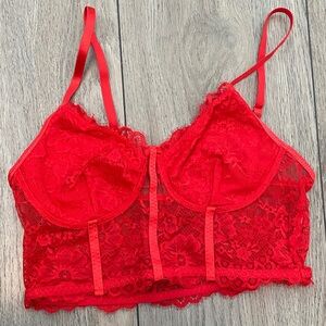 Lace Bralette Corset in Vibrant Red Size S